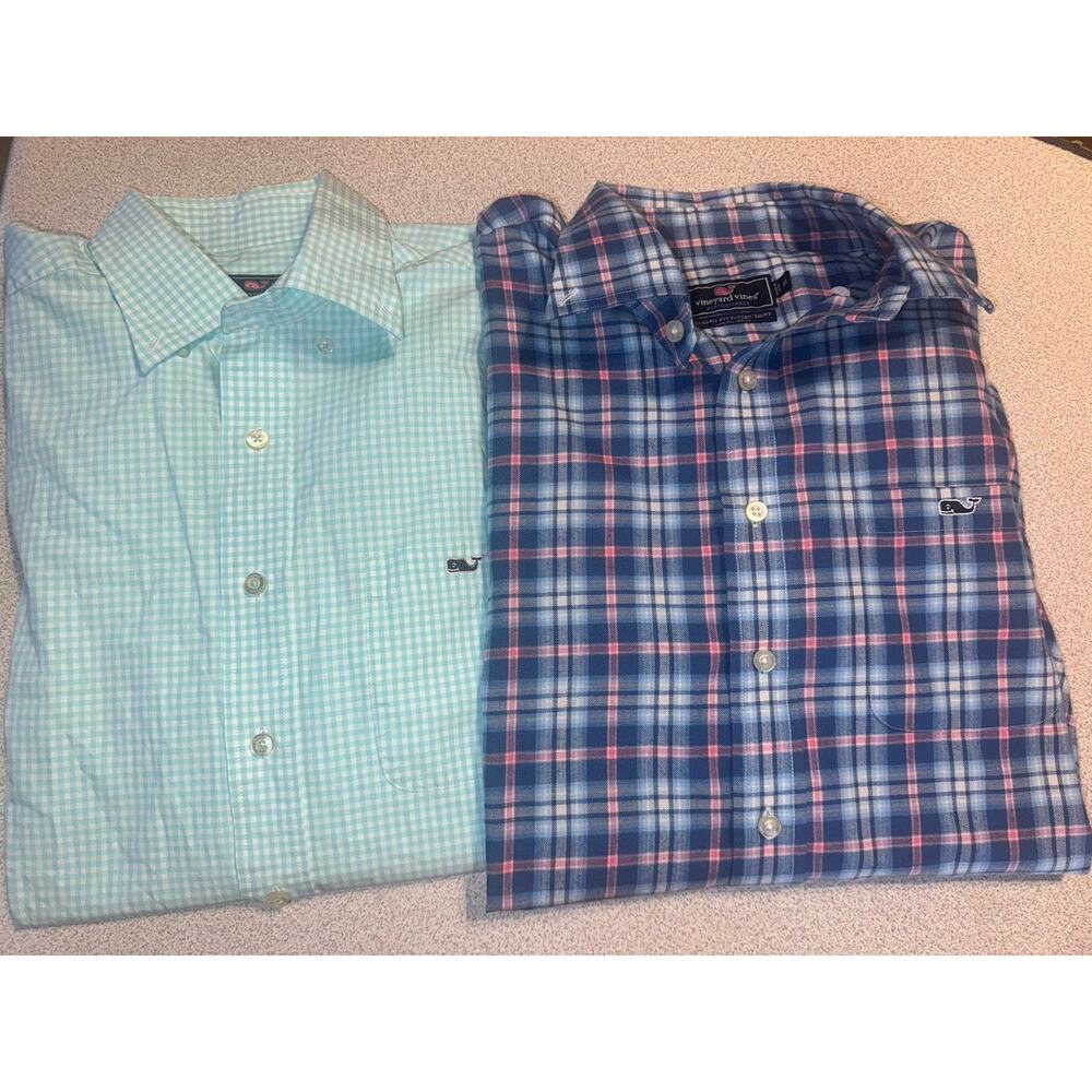 2 Vineyard Vines Long Sleeve Button Shirt Mens Medium Plaid Classic Fit Tucker